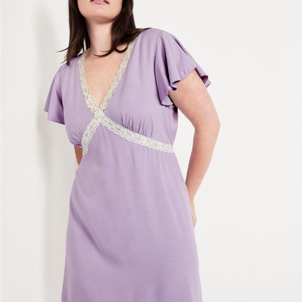 Old Navy Spring Wisteria Fit & Flare Crepe Lace-Trim mini dress - Picture 3 of 11
